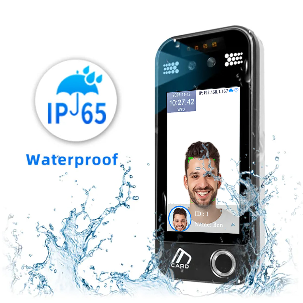 IP65 Waterproof Dynamic Face Recognition Time Attendance Access Control Terminal
