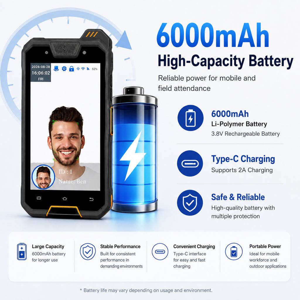 AF06 portable face recognition attendance terminal with built-in rechargeable battery