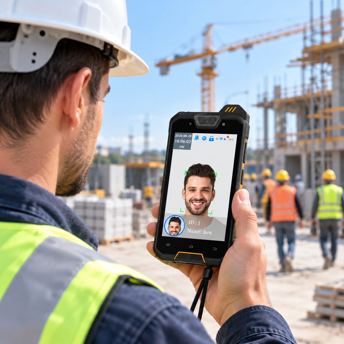 AF06 handheld face recognition attendance terminal for mobile workforce attendance at a construction site