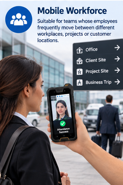 AF06 handheld attendance terminal for mobile employees working across multiple workplaces and customer locations