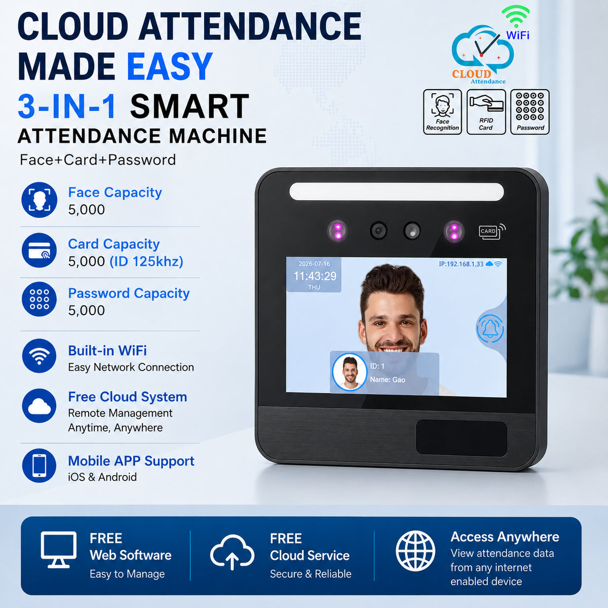 Face Recognition Attendance Machine & Access Control Terminal DF03