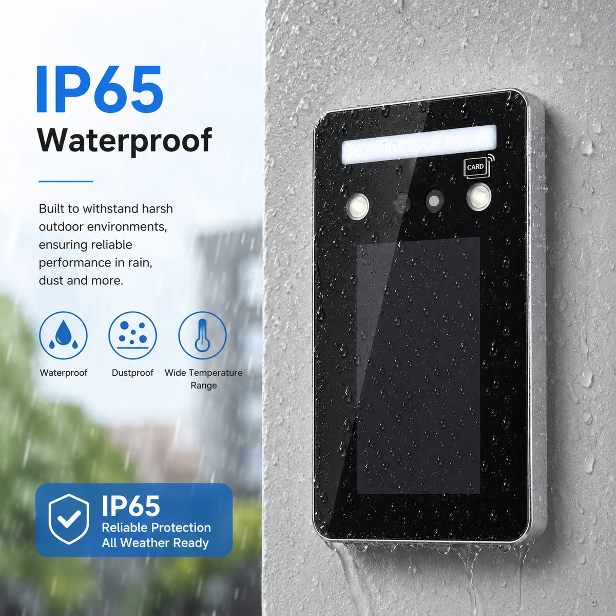 IP65 waterproof face recognition access control terminal for outdoor door access and security systems