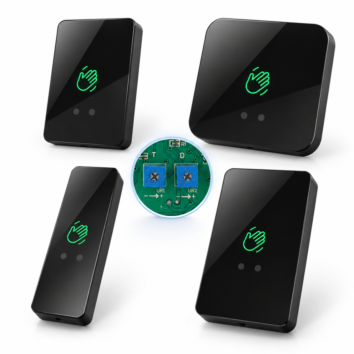 Touchless infrared exit button switch for access control systems with four size options and no touch activation design