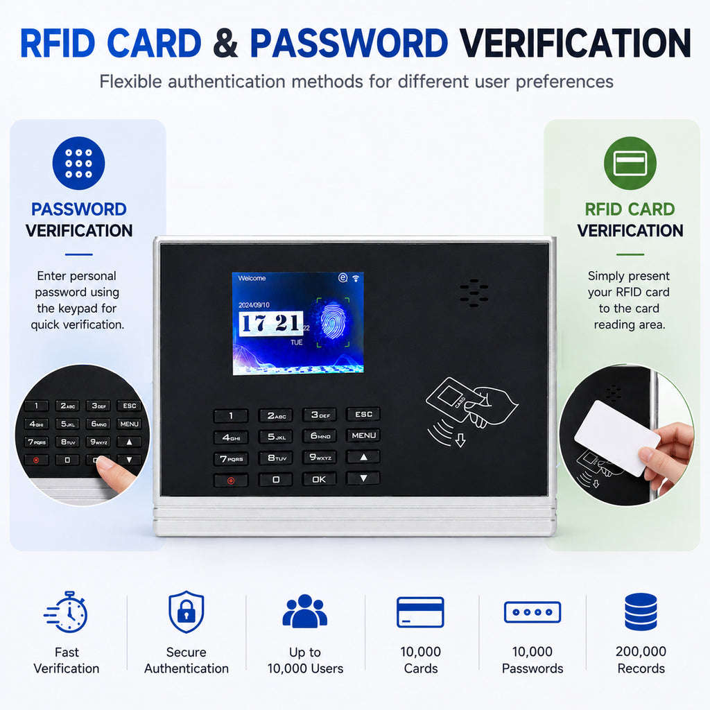 Y300 RFID card and password time attendance machine with non-biometric employee verification