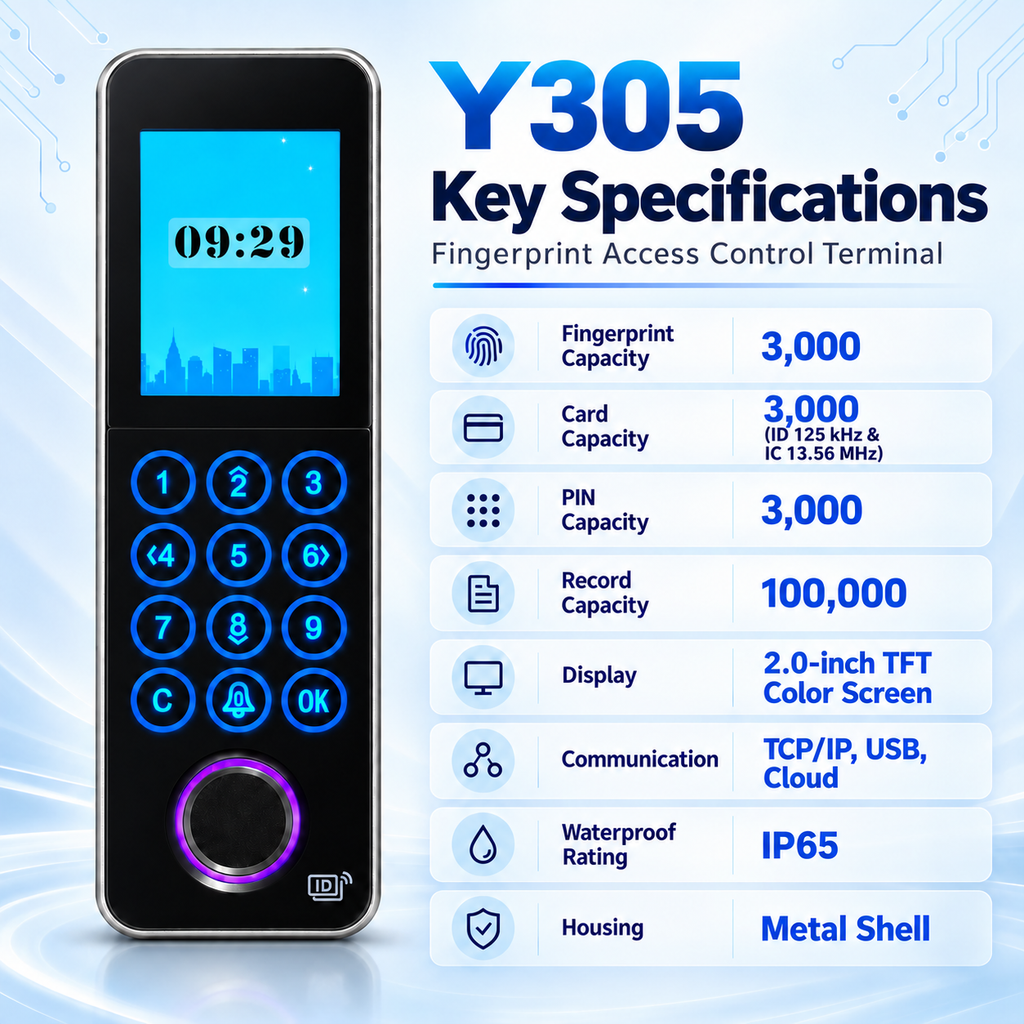 IP65 Fingerprint RFID & PIN Access Control Terminal Y305