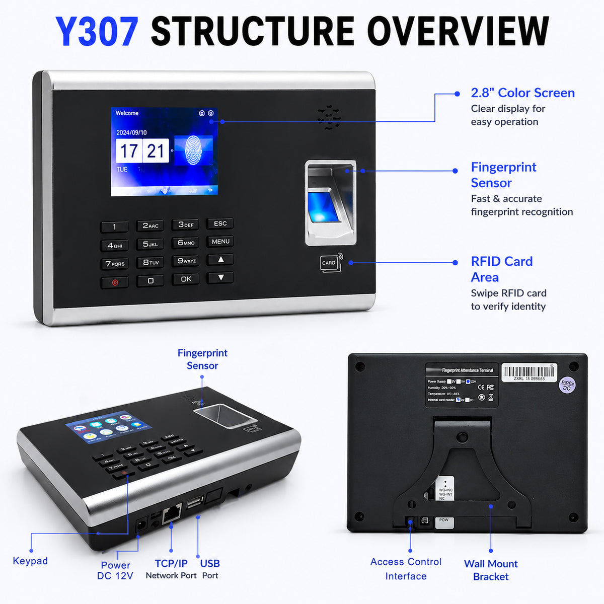 Y307 fingerprint employee attendance system for workplace time tracking
