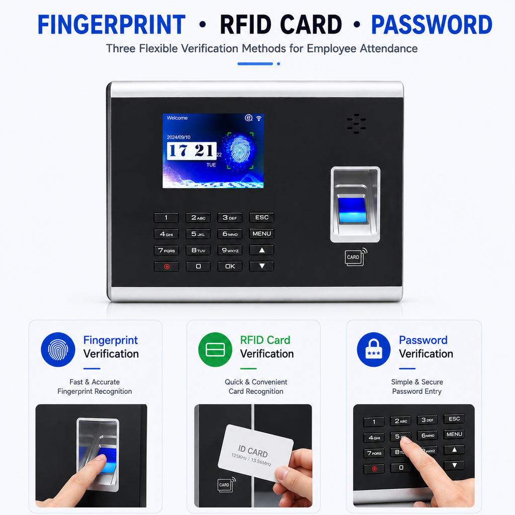 Y307 time attendance machine with fingerprint, RFID card and password verification